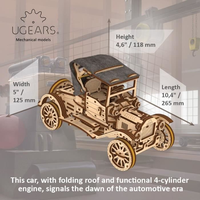 Maquette de voiture rétro, en bois, Ugears
