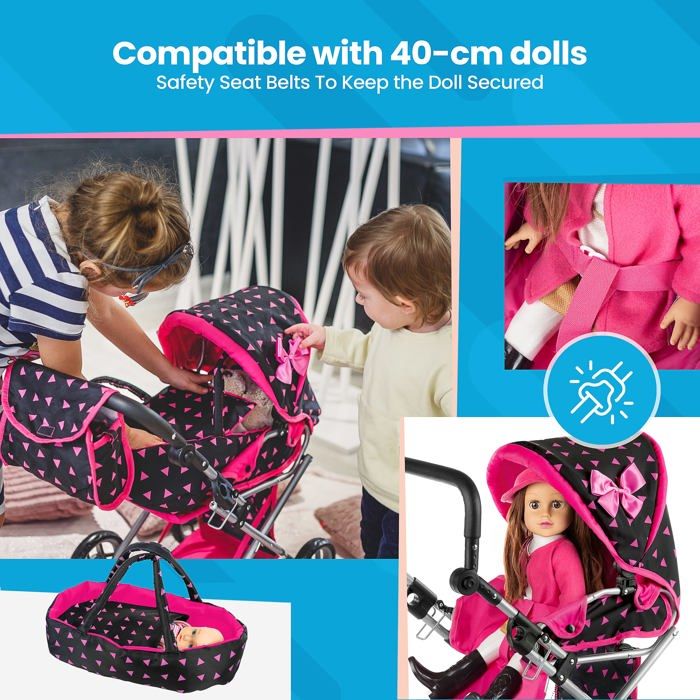 DOLONI Poussette en plastique pour poupées - rose/violet - Poussettes pour poupées