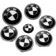 KIT 7 Badge LOGO Embleme BMW Noir Gris Capot + Coffre 74mm +Volant + 4 centre de roue-0
