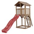 AXI Beach Tower Aire de Jeux avec Toboggan en rouge & Bac à Sable | Grande Maison enfant extérieur en marron | Cabane de Jeu en Bois-0