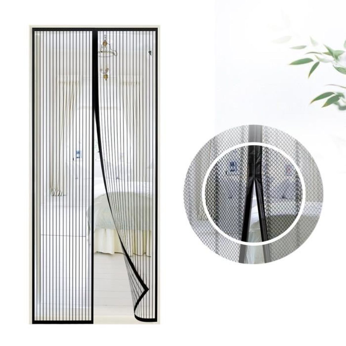 MagnéTique Moustiquaire Porte 220 X 215 Cm Fermeture Automatique Rideau De Porte Animaux AcceptéS Pour Couloirs, Portes Gris