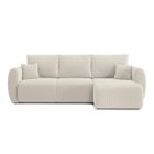 Canapé d'angle convertible REFA en velours côtelé beige 4 places - Réversible - Coffre de rangement -BAÏTA