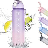 Gourde Sport 1l avec paille,bouteille d'eau de motivation avec Marqueur de Temps, pour sport, gym, , course à pied ,violet dégradé