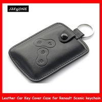 Coque clé,Porte clés pour voiture en cuir noir, 1 pièce, coque etui clés porte cartes pour voiture Renault Scenic, à la mode