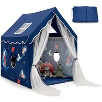 COSTWAY Tente pour 3 Enfants, Cabane de Jeu Intérieure/Etérieure, avec Tapis Rembourrée Souple Lavable 121 x 105 x 137 cm Bleu