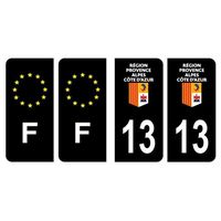 Lot 4 Autocollants plaque immatriculation voiture département 13 Bouches-du-Rhône Région PACA Noir Couleur & F France Europe