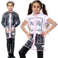 Enfants Filles Bébé Rose EVA Transparent clair Vêtements De Pluie Encapuchonné Rain Coat Pour Extérieur Voyage Camping Âge 5-13 Ans