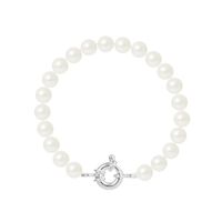 PERLINEA - Bracelet - Véritables Perles de Culture d'Eau Douce Rondes 7-8 mm Blanc Naturel Argent 925 Millièmes - Bijoux Femme