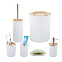 6 accessoires salle de bain en bambou  - 10038451-49