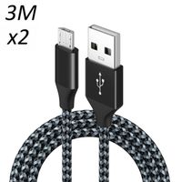 [2 pack] Cable Nylon Tressé Noir Micro USB 3M pour tablette Samsung Tab E 9.6 T560 Tab S 10.5" S2 8.0 T710 S2 9.7 T550