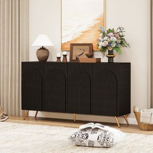 Buffet à grain vertical, deux portes coulissantes, deux tiroirs, pieds en bois massif et éléments d'angle arrondis pour le salon. | Leroy Merlin Buffet à grain vertical, deux portes coulissantes, deux tiroirs, pieds en bois massif et éléments d'angle arrondis pour le salon. | Leroy Merlin