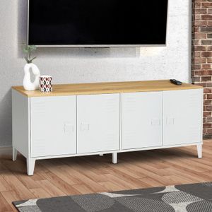 Buffet Phoenix 140cm 4 Portes - Blanc Et Bois | Rangement Salle à Manger | Style Industriel