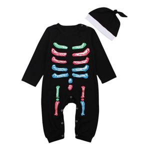 BARBOTEUSE Combinaison Halloween avec Bonnet - Grenouillère squelette imprimé - Noir - Garçon (bébé)