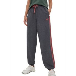 PANTALON DE SPORT Jogging Femme - Adidas Essentials Studio - Gris/Rose - Taille élastique - Cordon de serrage - 2 poches