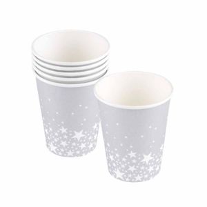Lot de 10 gobelets de 250 ml Motif étoiles argentées et blanches Lot de 10 gobelets de 250 ml Motif étoiles argentées et blanches