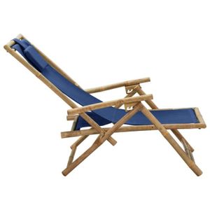 CHAISE LONGUE Chaise de relaxation inclinable - VINGVO - Bleu marine - Bambou - Pliable - Confortable