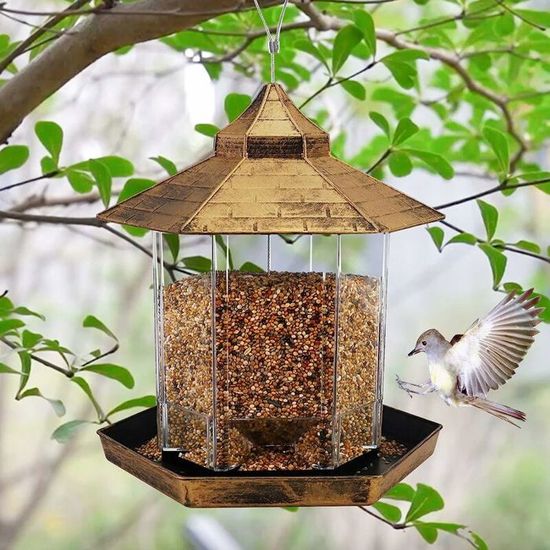 Mangeoire à Oiseaux Suspendue Rétractable - Capacité 820 Ml, Résistante Aux Intempéries, Grise - 4