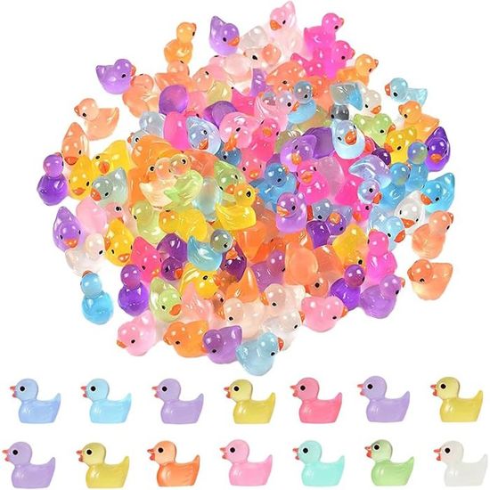 Lot de 100 mini canards de Noël en résine - Décoration lumineuse avec chapeau de Noël - Pour décorations de jardin - Breloques à faire soi-même (style C-jaune lumineux