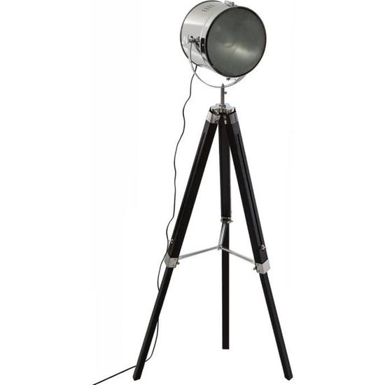 Lampadaire en métal et bois - H 152 cm - Noir