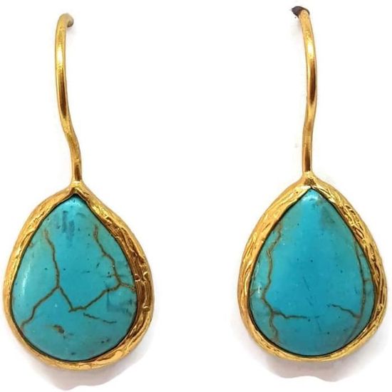 Boucles D'oreilles Pendantes En Forme De Goutte Avec Pierre Rouge - Argenté Vieilli, Alliage, Neuf Sans Emballage