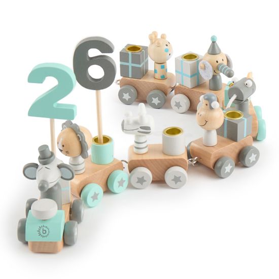 Bieco Train d'anniversaire en Bois Scandi Look 0-99 Ans | Train à