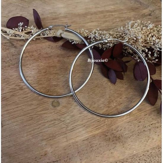 Boucles D'oreilles Créoles Tubes 4 Cm En Argent Massif 925 - Fermoir Clip