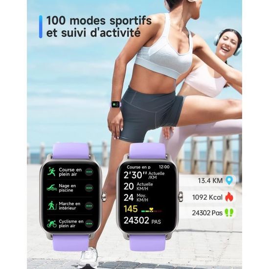 Montre Connectée Femme TOOBUR 1,83" Avec Alexa - Podomètre, 100 Sports, Appels, Cardio - Étanche IP68 - Compatible IOS/Android - 4