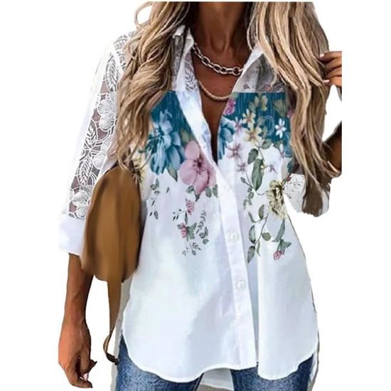 Chemisier Femme Coton-Lin Broderie Boho - Tunique Ample Manches Courtes Grande Taille