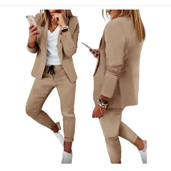 Tailleur Femme 2 Pièces élégant - Veste Blazer Et Pantalon Slim, Couleur Unie, Pour Bureau Et Occasion