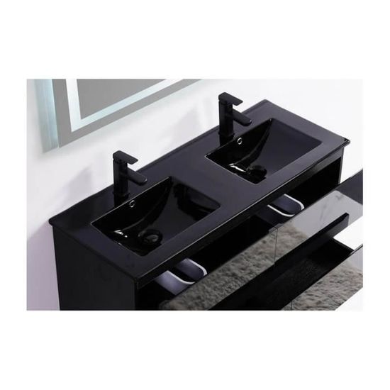 Lavabo encastrable double vasque céramique noire brillante - 120x46 cm - Dark