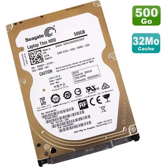Disque Dur 500Go SATA 2.5" Seagate Laptop Thin ST500LM021 PC Portable 7200RPM