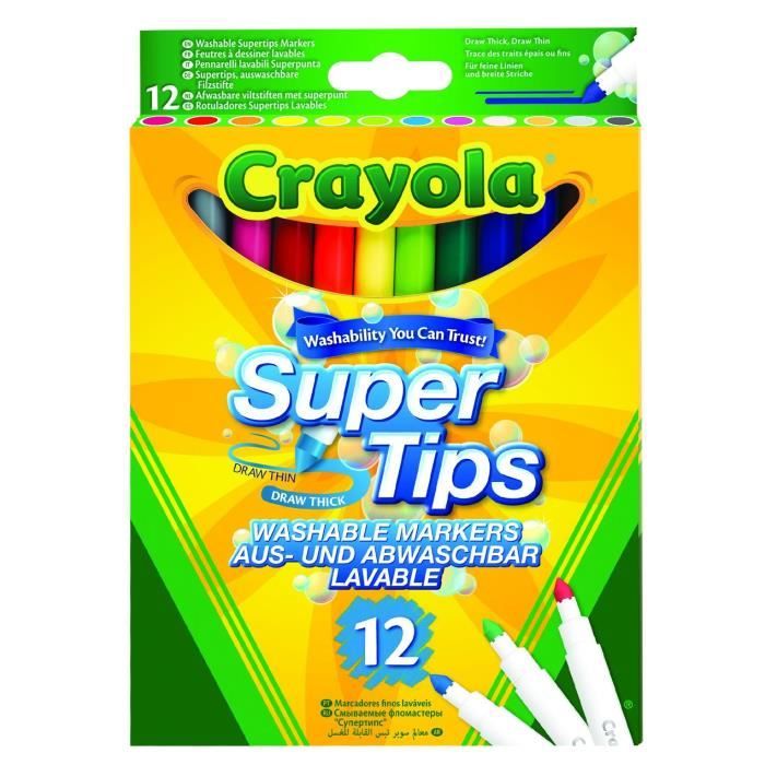 Crayola - 12 Feutres à dessiner - boîte française - Dessin