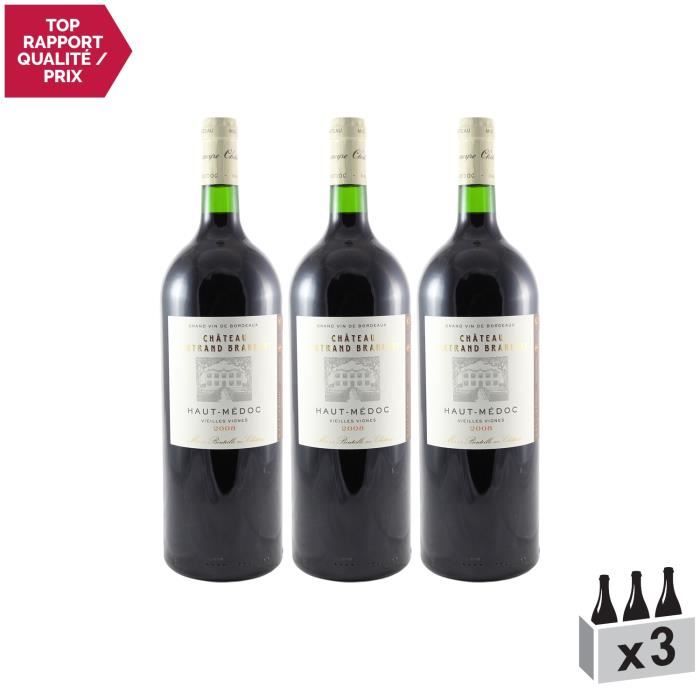 Château Bertrand Braneyre MAGNUM Rouge 2008 - Lot de 3x150cl - Appellation AOC Haut-Médoc - Vin Rouge de Bordeaux - Cépages