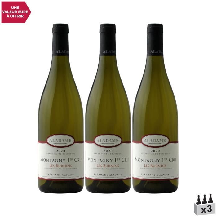 Montagny 1er Cru Les Burnins Blanc 2020 - Lot de 3x75cl - Domaine Stéphane Aladame - Vin AOC Blanc de Bourgogne