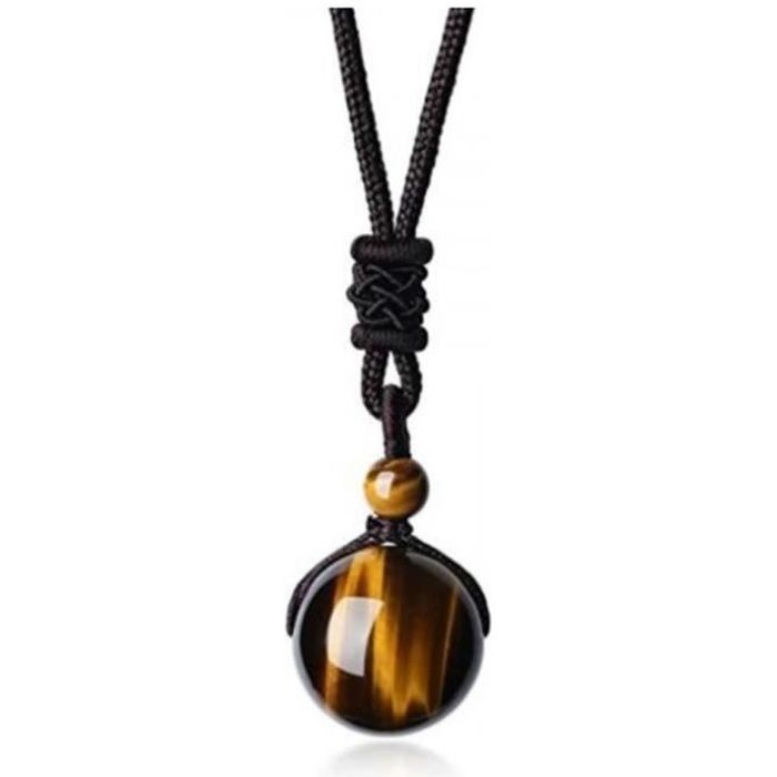 Collier mixte Pendentif boules en Oeil de Tigre naturel Marron / Chocolat