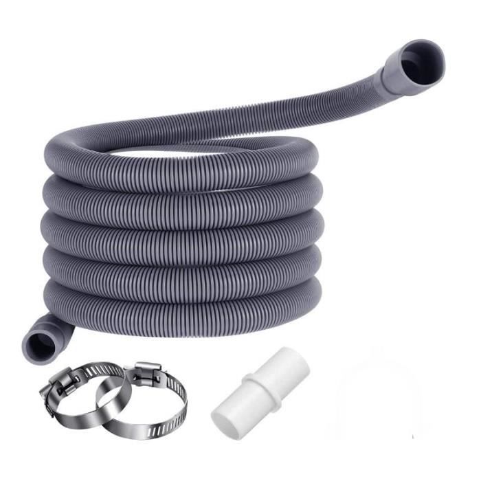 Tuyau de Vidange pour Machine à Laver,Tuyau D'évacuation D'eau,y Compris Support et Colliers de Serrage,pour Tuyau D'alimentation-2m