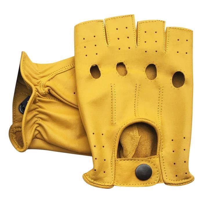 EXCLUSIVE MITAINES EN CUIR DE CONDUITE POUR MOTORBIK, CYCLISTE DE COMPETITION, MUSCULATION , FASHION , JAUNE TAILLE XL