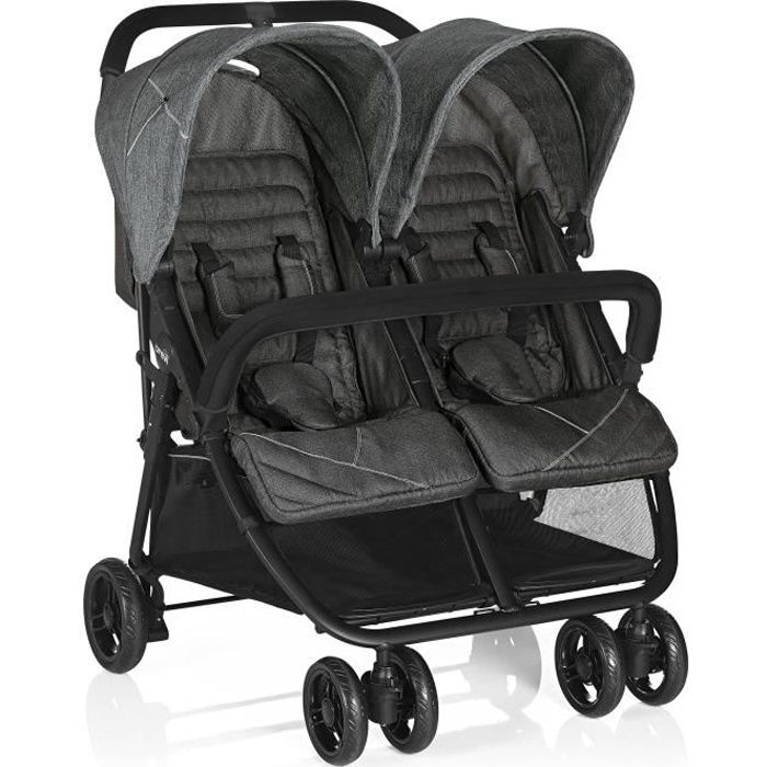 BREVI INDUE poussette double assise côte à côte avec sac et habillage pluie Gris foncé chiné