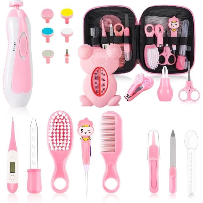 20PCS Trousse de Soin Bébé, Portable Kit de Soins pour Bébé avec Ciseaux/Coupe Ongles/Peigne/Thermomètre, pour Nouveau-Né - Rose