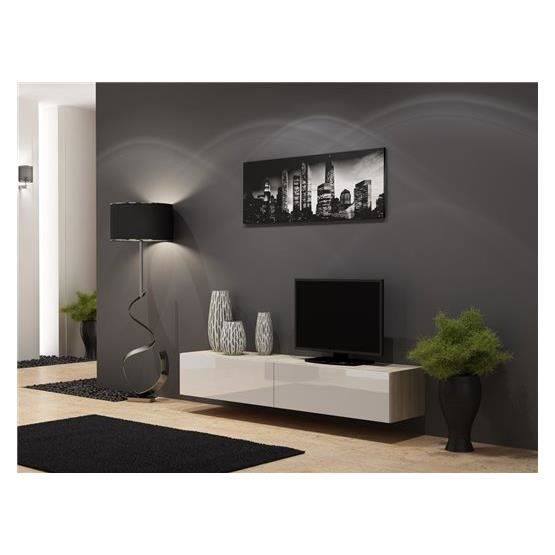 Meuble tv design suspendu Vito 180 bois et blanc