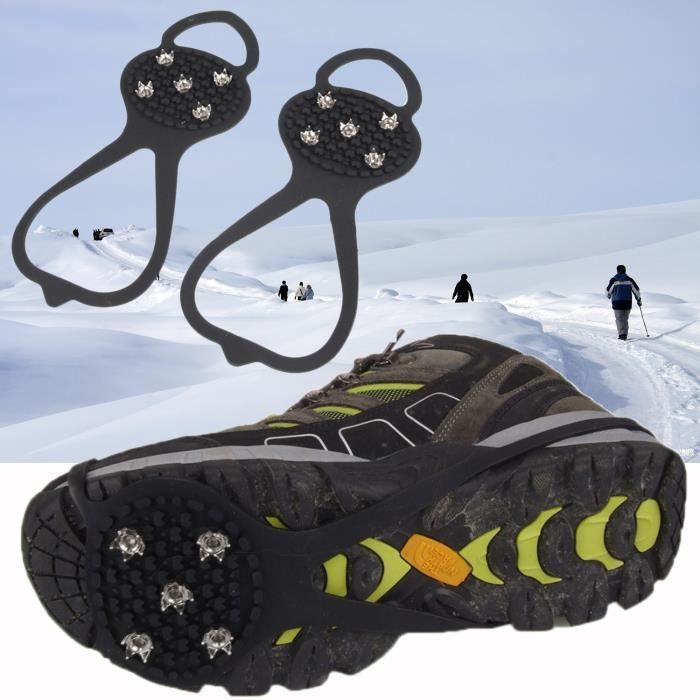 Elisona® 1 Paire 5 Dents PE Glace Neige Crampons Anti-Dérapant Boot Chaussures Housses Spike Crampons Glace Pince pour Plein Air...
