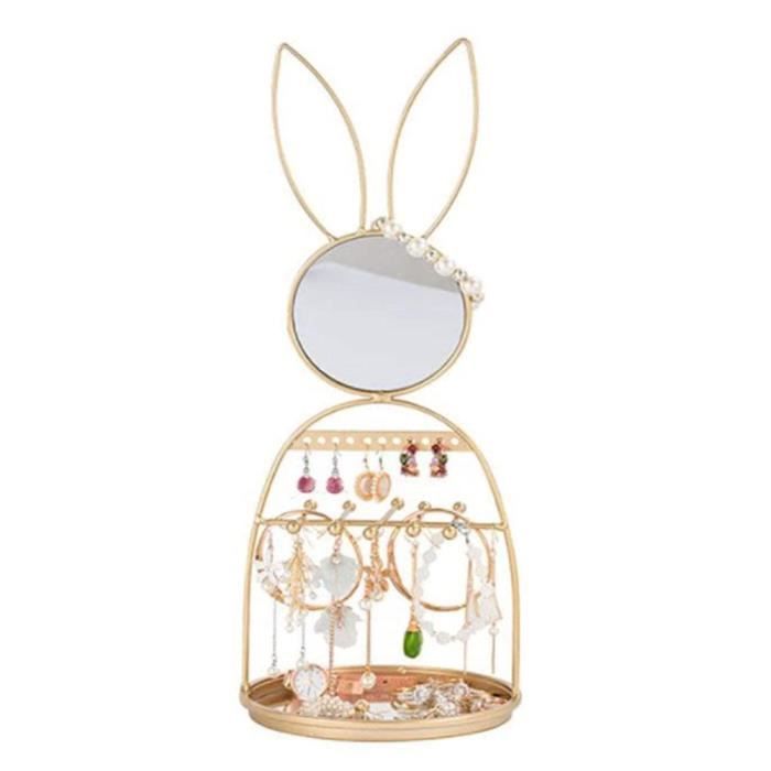 FABLCREW Casier à bijoux pour lapin, présentoir à bijoux avec miroir pour présentoir à bracelet, boîte à bijoux avec crochet pour pr