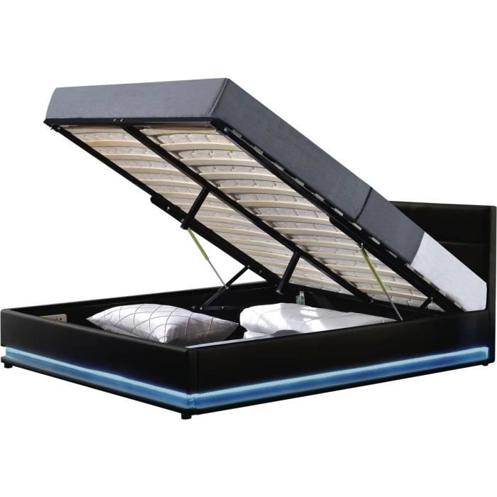 Lit LED avec coffre -Anastasia- - 160 x 200 cm - Noir