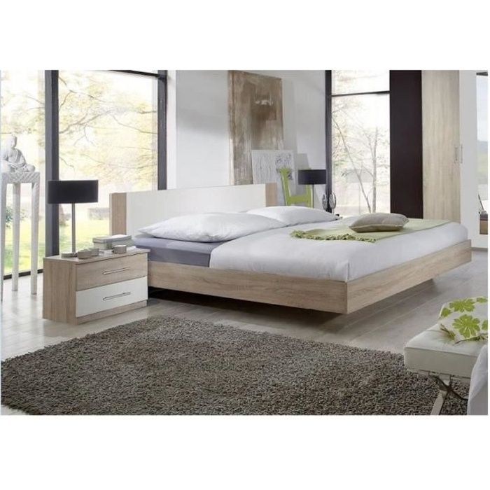 Lit design EVA couchage 160 x 200 cm chêne clair rechampis blanc bi color Bois Inside75