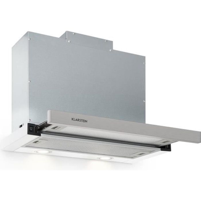 Klarstein Mariana 60 Hotte aspirante plate 60cm- Extraction d'air 500 m³-h - Eclairage LED - Blanche