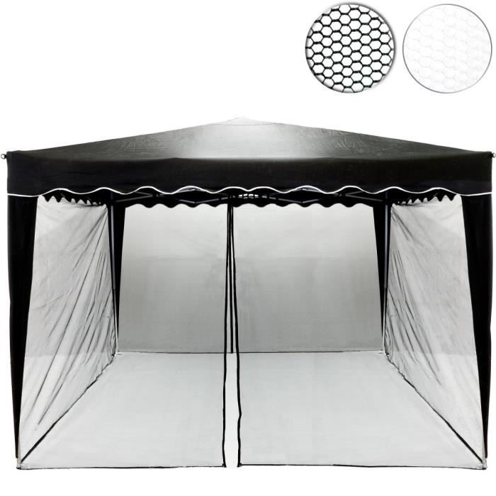 Moustiquaire noire - pour tonnelle 3 x 3 – 2 fermetures à glissières et sangles velcro pour fixation des panneaux latéraux