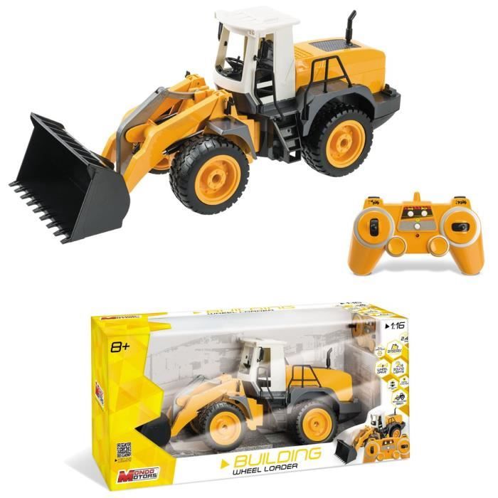 MONDO - Camion radiocommandé - Travaux publics - Pelleteuse Chargeuse - Sons et Lumières - 1:20ème - 43 cm - Garçon - 3 ans