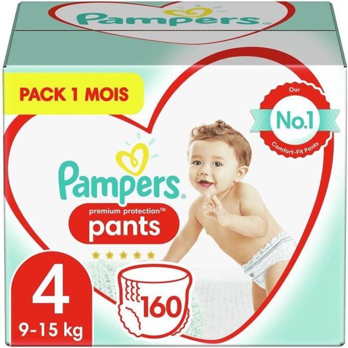 Pampers Premium Protection Pants Couches-culottes 4, 160 Culottes, 9kg-15kg, Pack 1 Mois