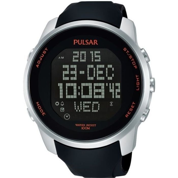 Montre Pulsar Gents avec chronographe numérique à bracelet en caoutchouc - PQ2049X1 NOUVEAU