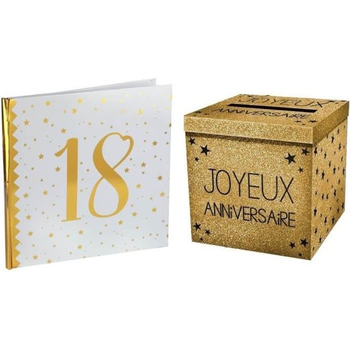1 Pack tirelire et livre d'or anniversaire 18ans blanc et or R/6185-URNEP00OR